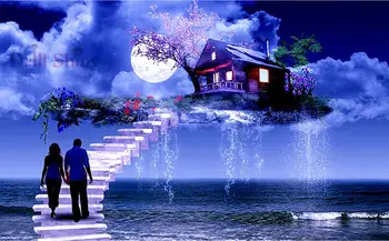 

Full Diamond Painting Landscape Sky hut&Couple diamond Embroidery Decoration Cross stitch rhinestones moaic Christmas,kids Gift