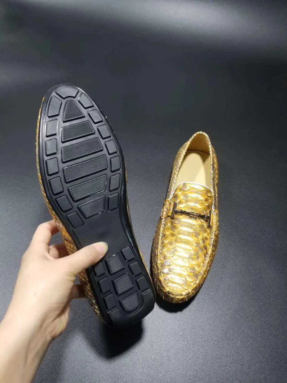 Мужская обувь наивысшего качества из натуральной кожи питона модная мужская обувь для отдыха в стиле змея золотистого цвета с подкладкой из коровьей кожи