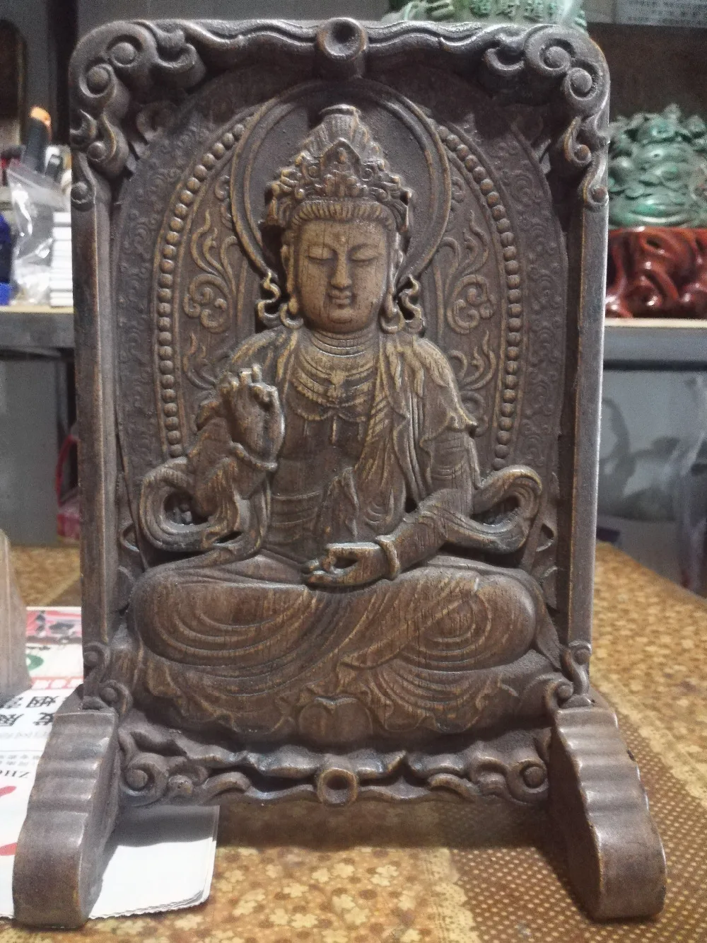China antique guanyin buddha statue inscription screen partition