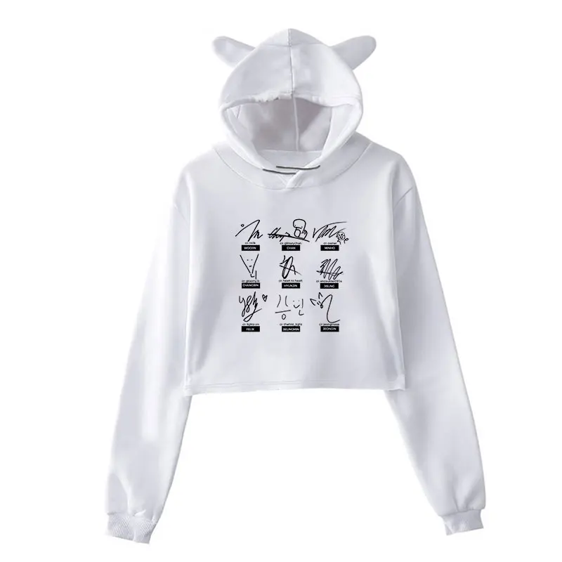 

Korean Stray Kids Portfolio Fans Gift Kpop Sexy Long Sleeve Crop Top Hoodies Winter Women 2019 Letter Printed Streetwear Clothes