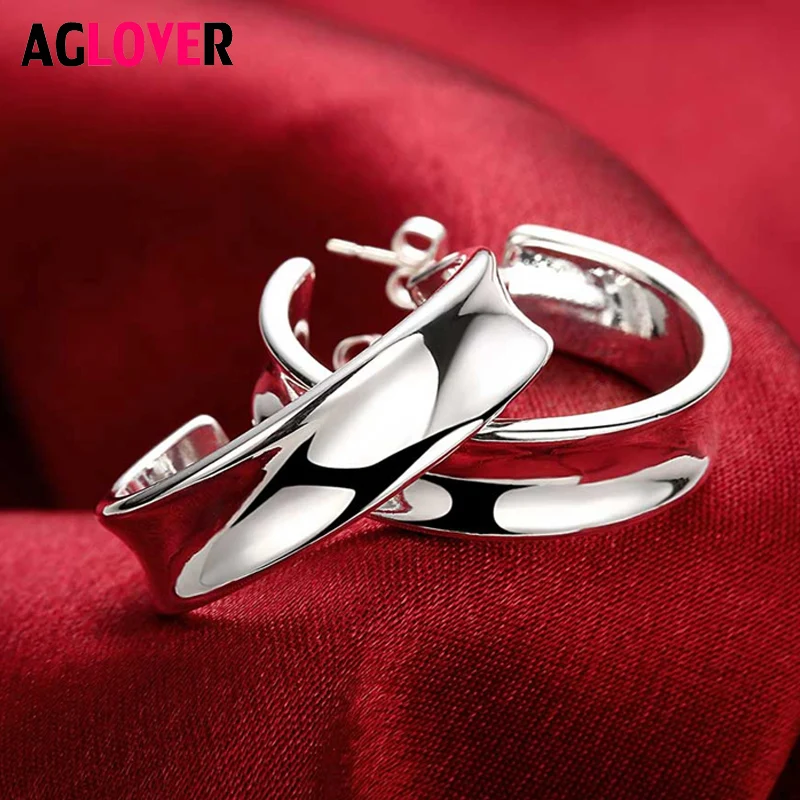 

AGLOVER 925 Sterling Silver Smooth Surface Stud Earrings For Women Men Indentation Earring 30mm Large Size