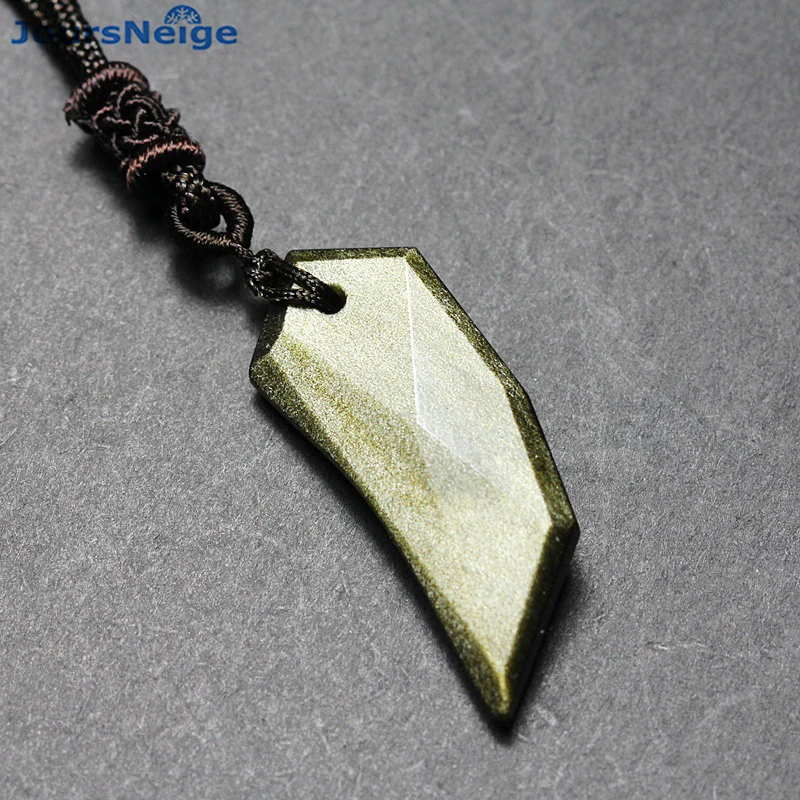 

Wholesale Gold Black Natural Obsidian Stone Necklace Wolf Tooth Shape Pendant Lucky For Women Men Sweater Chain Fashion Jewelry