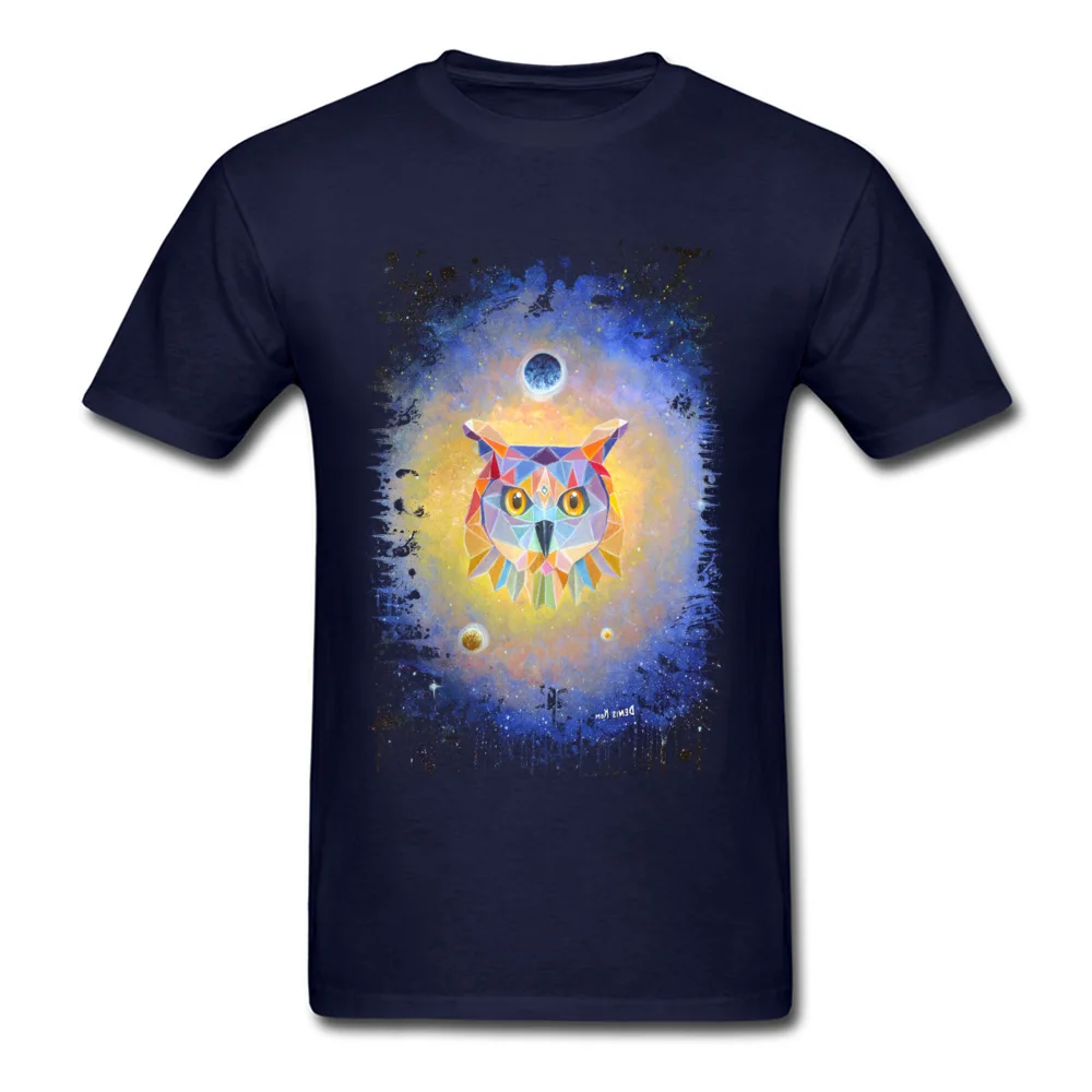 Geometric owl Men's 2018 New Cool Tops Shirt O-Neck Labor Day Pure Cotton Tshirts Birthday Short Sleeve Tops & Tees Geometric owl navy