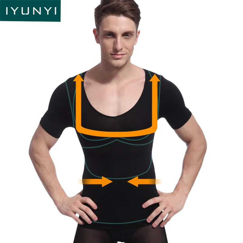 IYUNYI Men Body Shapers T shirts Chest Shapers Bodybuilding Slimming