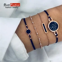 Золотой цвет, богемный ручной работы, полый браслет с черным камнем, наборы для женщин, новинка, браслеты на веревочной цепочке, Ретро ювелирные изделия, аксессуары