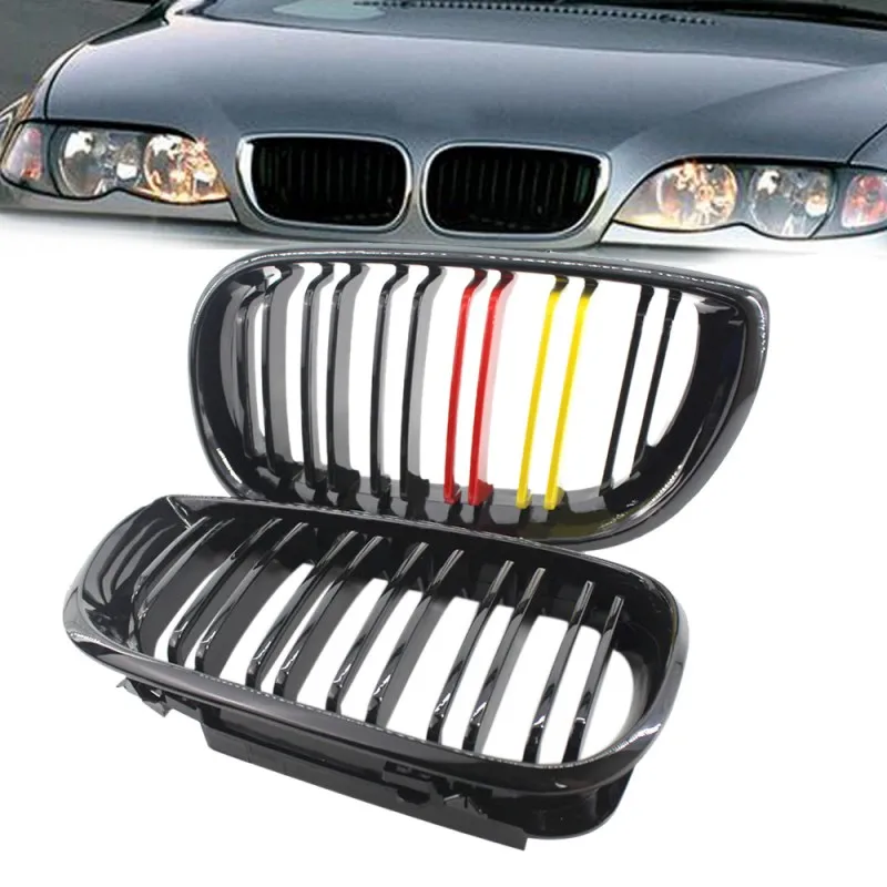 

Pair Right Left Auto ABS Plastic 4Door LCI Facelift Gloss Black Red Yellow Pair Front Kidney Grille Grill For E46 2002-2005