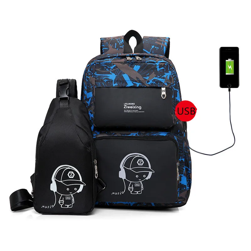 Для мальчиков два комплекта Bagback USB зарядка защита от кражи рюкзак для