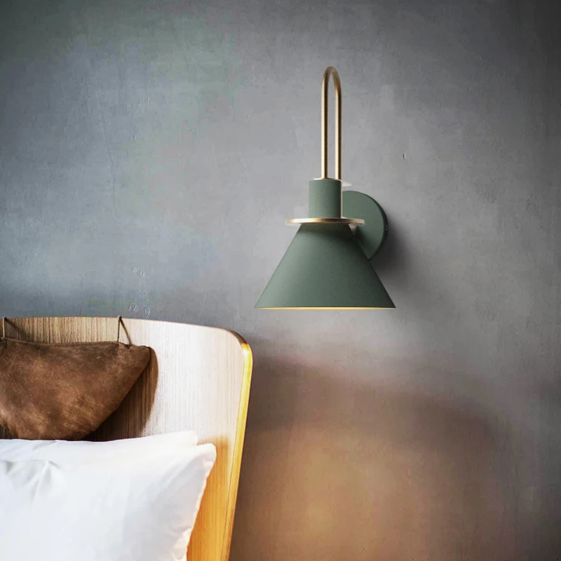 Современный простой скандинавский светильник для гостиной, лестницы, прикроватная тумбочка для спальни E27, настенный светильник в виде рога макаруна, настенный светильник, черный, зеленый, белый цвет