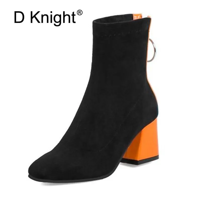 Plus Size 32-48 Women Boots Fashion Flock Ankle Boots For Women Spring Autumn Ladies Party Western Boots Casual Female High Heel (14)