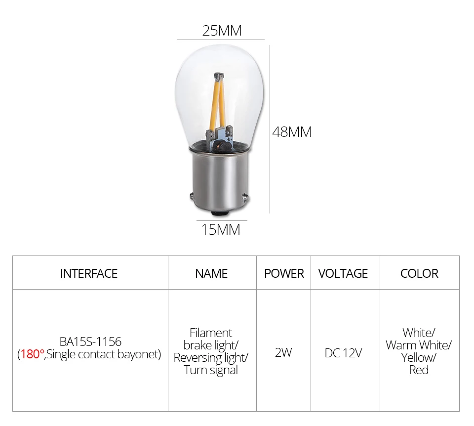 1156 BA15S 1157 BAY15D BAU15S CAR LED Filament Light 2 COB Bulbs Turn Signal Tail Parking Reverse Lamp 12V DC White Warm White (3)
