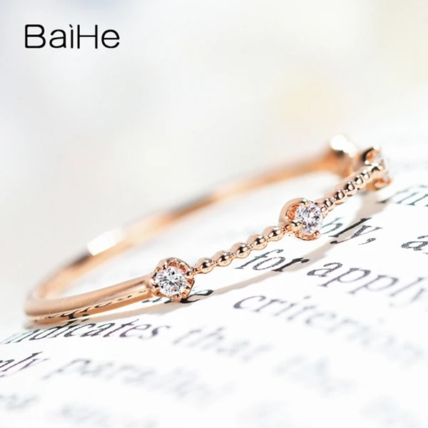 BAIHE Solid 14K желтое золото около 0.06ct Сертифицированный H/SI круглая огранка натуральные бриллианты украшения для помолвки кольцо