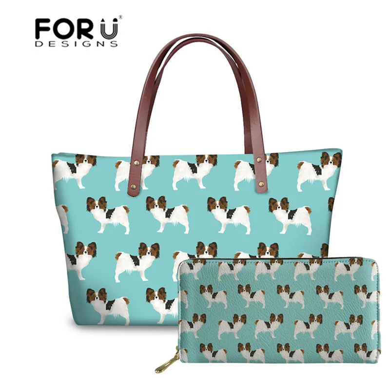 

FORUDESIGNS Women Handbags Papillon Printing Dogs Luxury Handbags Women Bags Designer Shoulder Bag for Female Big Size Purse