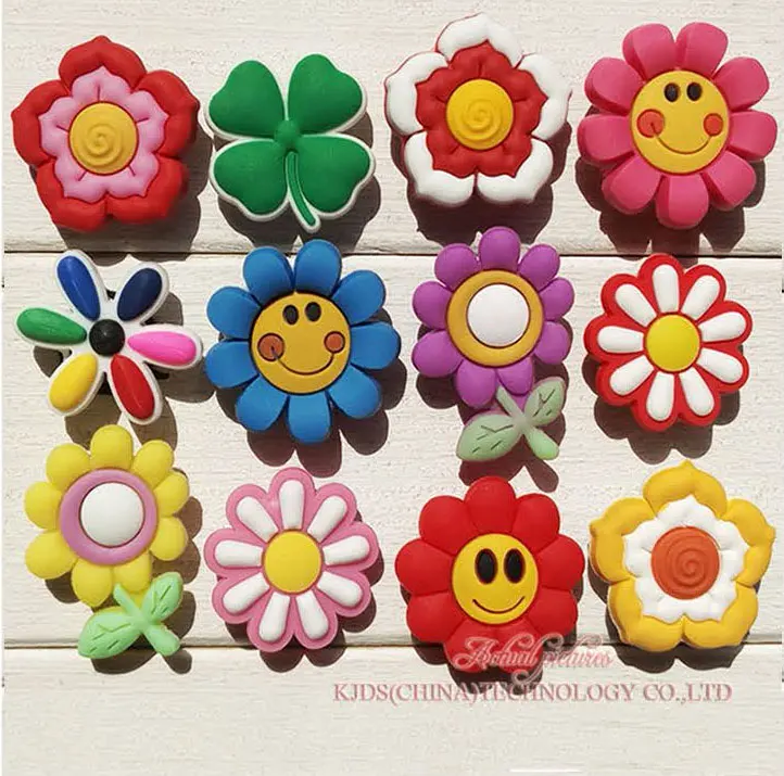 

Single Sale 1pc Smile Flowers PVC Shoe Charms,Shoe Buckles Accessories Fit Bands Bracelets Croc JIBZ,Kids Party X-mas Gifts