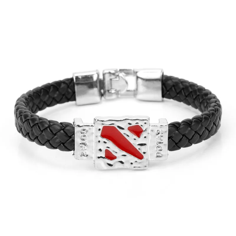 Dota 2 кожаный браслет с логотипом Для мужчин Для женщин аксессуары в стиле панк плетеный ПУ браслеты с пряжкой Напульсники - Окраска металла: black silver
