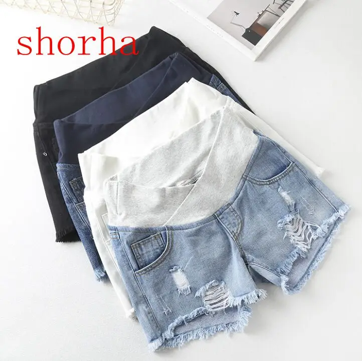 Fashion Summer Maternity Shorts Solid Pregnancy Clothes Denim Shorts Elastic Waist Jeans Short Pregnancy Large Size фотографии