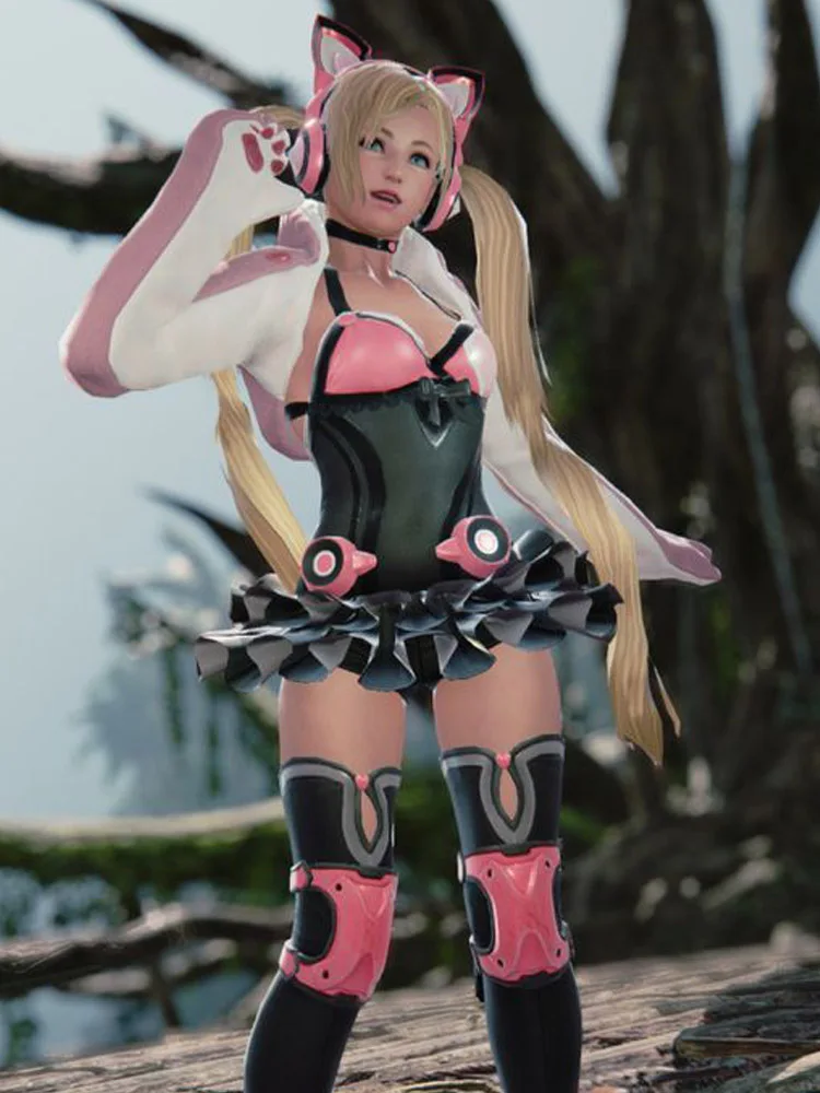 Lucky Chloe розовая куртка маленькая черная юбка кошачьи уши хвост игра женский косплей-костюм платье юбка хвост носки кошачьи уши
