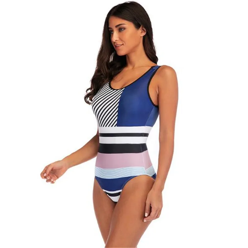 

2019 New Style Breathable Stripe One Piece Swimsuit Fashion Women Summer Quick Drying Beachwear Female Bath Suit Swimwear