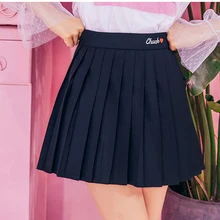 Корейская мода, женские мини юбки, вышивка буквами, эластичная талия, лето, новинка, милая плиссированная юбка в консервативном стиле