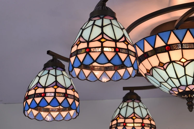 Тиффани барокко Средиземноморский пятнистости Стекло подвесной светильник E27 110-240 В цепи подвесные светильники для домашнего кафе