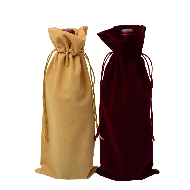 50 x 16*38cm Upscale Flannel Red Wine Bottle Bags Drawstring Storage