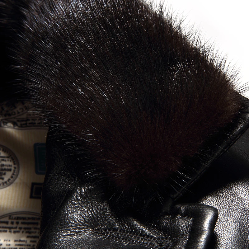 Winter Men Real Mink Fur Collar of leather Coat Solid Warm Men Genuine Fur Stand Collar Black Brown Button Lining men scarf style