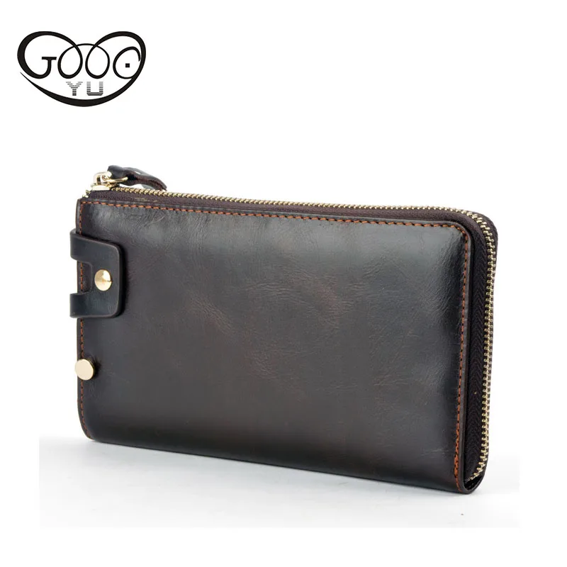 

GOOG.YU First layer of leather men wallets leather business clutch bag leisure handbags male multi-card genuine leather bag