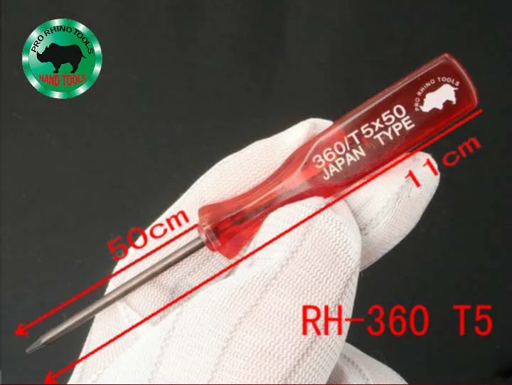 

JAPAN TYPE RHINO Tools 360/T5*50 High Carbon Steel Magnetic Precision T5 Torx Screwdriver Length 11cm For Repairing