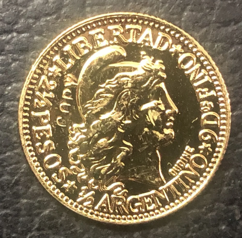 1884 Аргентина 2 5 Pesos/ 1/2 серебристо Золотая копия монета 19 мм|Безвалютные монеты| |
