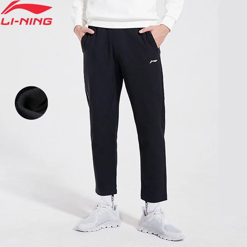 Li-Ning мужские тренировочные брюки серии, теплые флисовые 3D облегающие брюки с подкладкой, удобные спортивные брюки AYKN423 MKY432