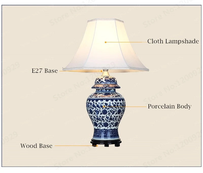 Фарфоровая настольная лампа в китайском стиле синего и белого цветов, винтажная керамическая декоративная настольная лампа для спальни/гостиной