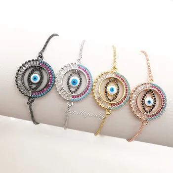 

10pcs/lot Rainbow Jewelry Brass Micro Pave Grande CZ Rainbow Stone Turkey Evil Eye Link Chain Bracelets Jewelry Mother's Day