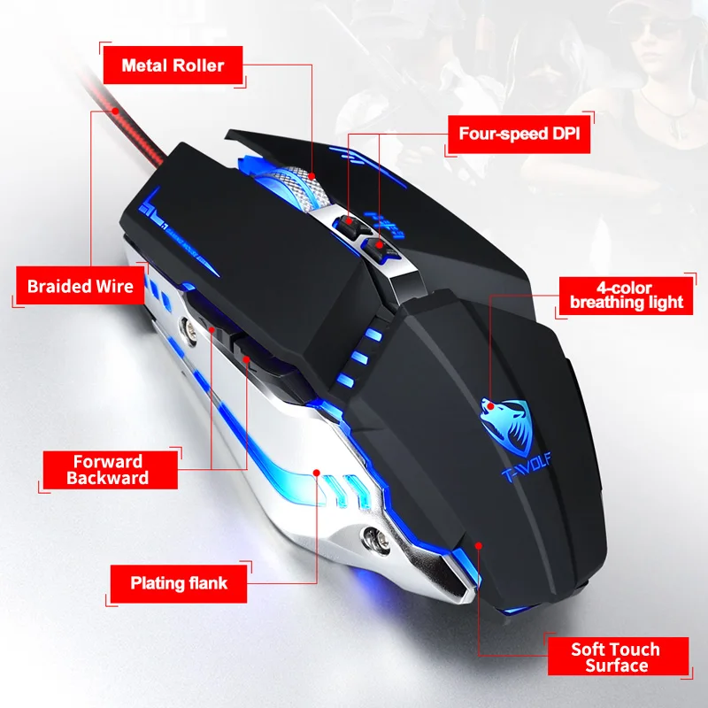 Профессиональная игровая мышь, 6 кнопок, 3200 dpi, светодиодный, оптическая, USB, компьютерная мышь, геймерские мыши, V7, игровая мышь, оптическая, эргономичная, Mause для ПК, ноутбука
