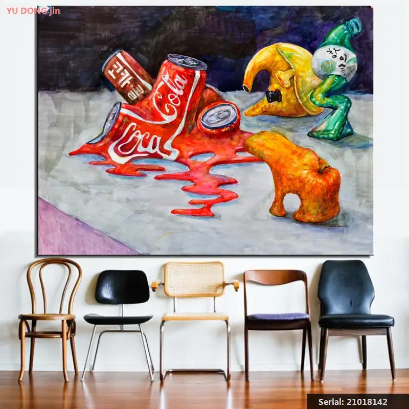 

Salvador Dali Still life Abstract oil Painting Drawing art Spray Unframed Canvas straw realistic wine Waterproof brass21018142