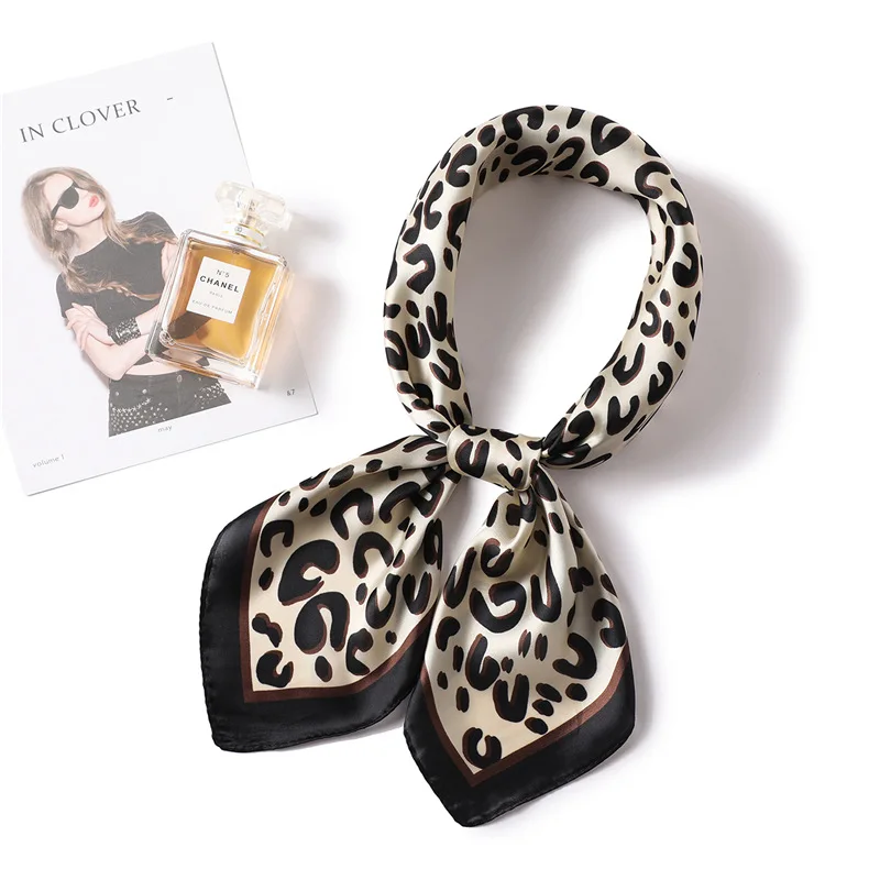 LaMaxPa 2018 Women New Fashion Square Silk Scarf Leopard Print Pattern High Soft Satin Scarf Elegant Hair Tie Band Neckerchief