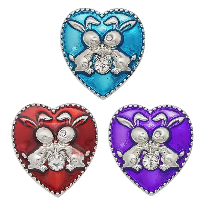 

New Beauty Heart Oil Lovely Rabbits 20MM Metal snap buttons for DIY 18mm snap jewelry wholesale KZ3361