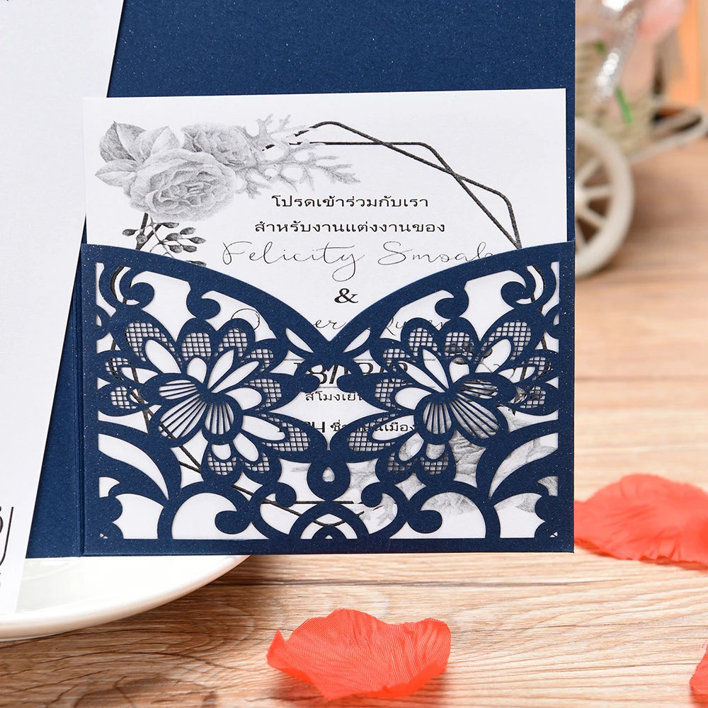 5 комплектов лазерная резка, для свадьбы приглашения с конвертами и открытка RSVP для свадебного душа, ужин приглашения на свадьбу