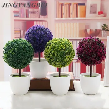 

Artificial Plants Ball Bonsai Fake Tree+vase set Decorative Green Plastic Plants For Home Decoration Garden Decor