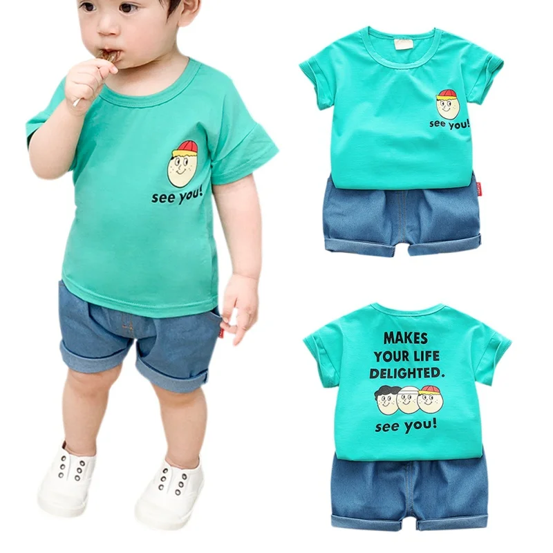 

Summer Baby Boys Clothes Cotton Short Sleeve Cartoon Letter Print Tops T-shirt+Shorts Casual Children'S Clothing Sets