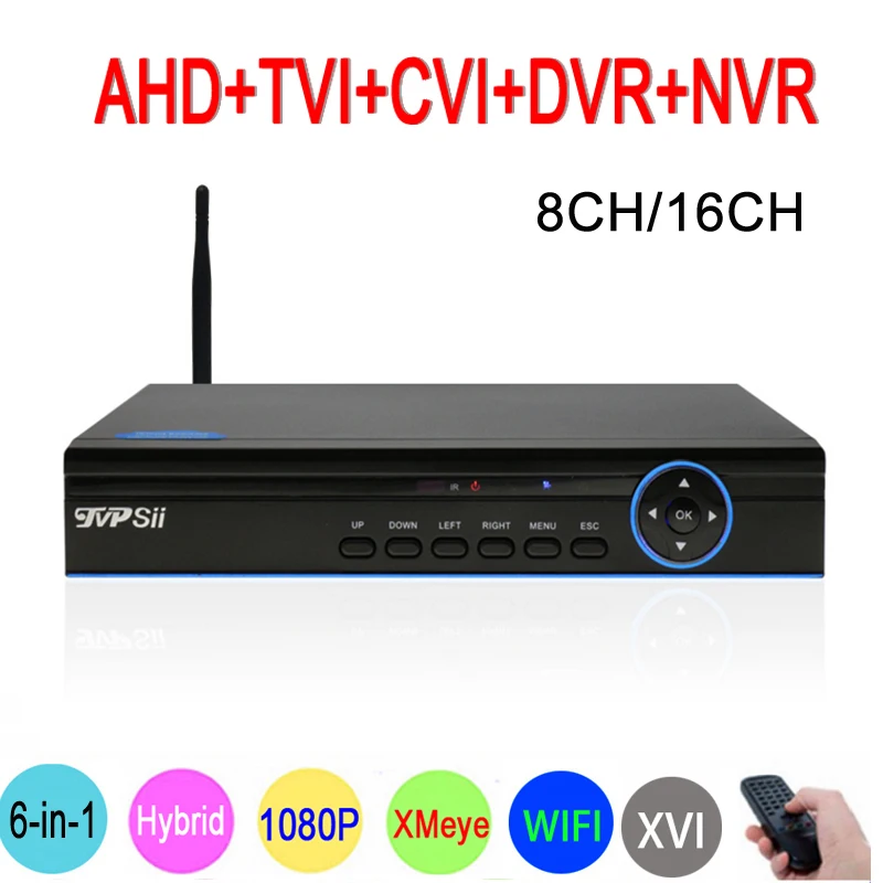 Синяя панель Hi3521A 16 каналов 1080N H.265+ 16CH/8CH 6 в 1 Wifi Гибридный коаксиальный XVI NVR CVI TVi AHD CCTV DVR