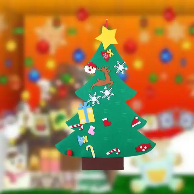 Diy Felt Christmas Tree Ornaments Xmas Diy Wall Decor For Kids Bedroom Self Stick Felt Christmas Trees Children Christmas Gifts