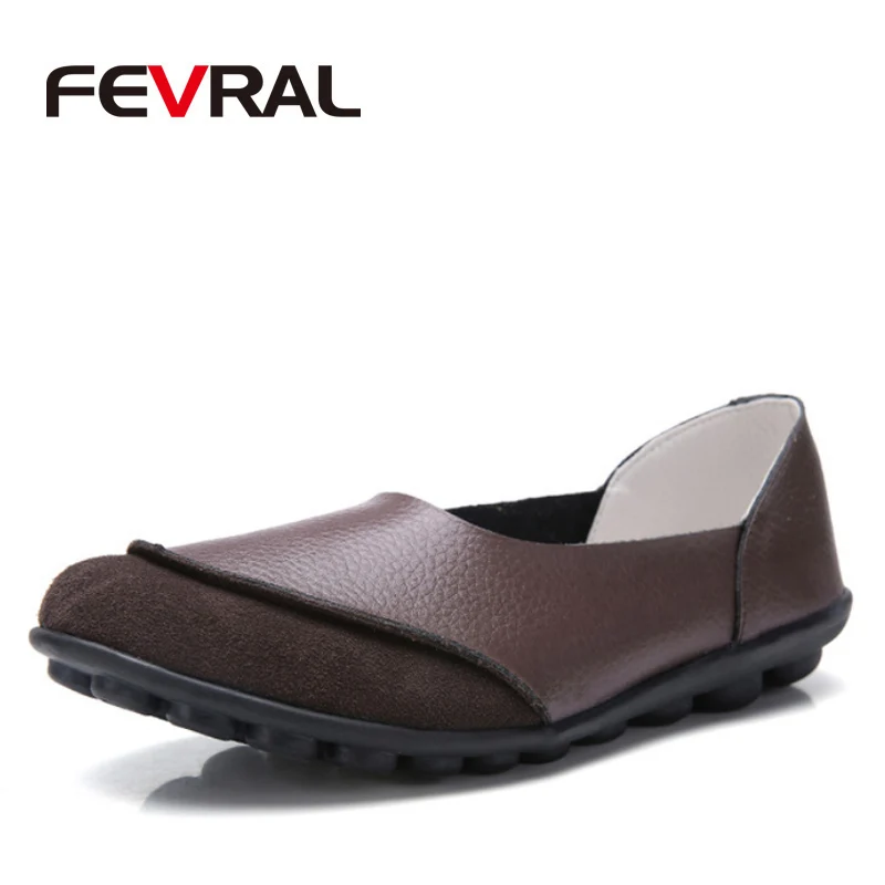 FEVRAL/Новое поступление года; женская обувь из спилка на плоской подошве; женские лоферы без застежки; женские мокасины; большие размеры 35-44 - Цвет: Coffee