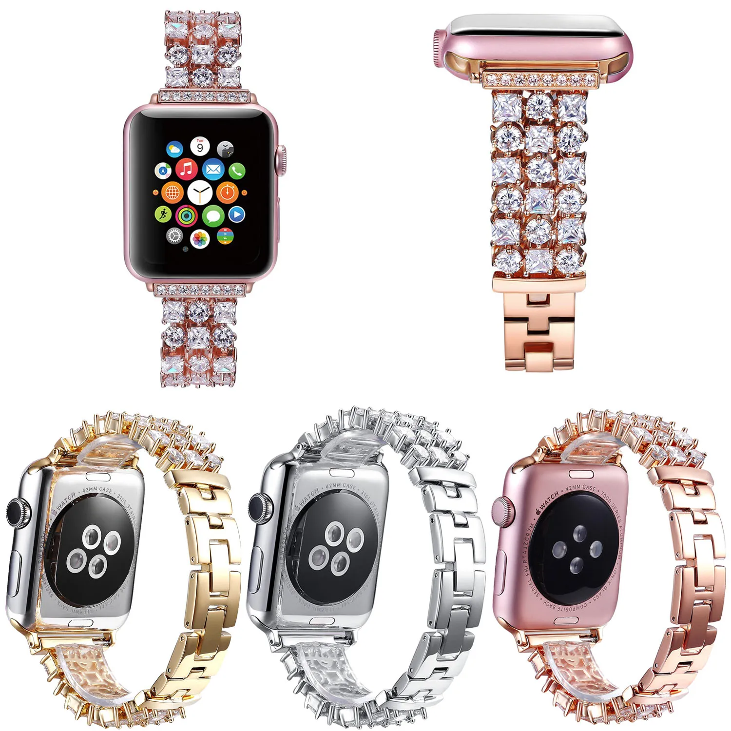 Блестящие стразы ремешок для Apple Watch серии 5 4 3 2 1 браслет из нержавеющей стали iWatch