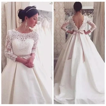 

2019 Modest 3/4 Sleeves Wedding Dresses Bridal Gowns Backless Plus Size Wedding Gown Country Vestidos De Mariee Custom Sexy