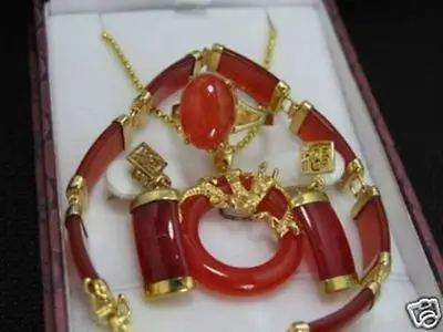 

FREE SHIPPING Charming Jewelry Rael Red Bracelet Earring Ring Set AAA style 100% Natural stone Noble Fine