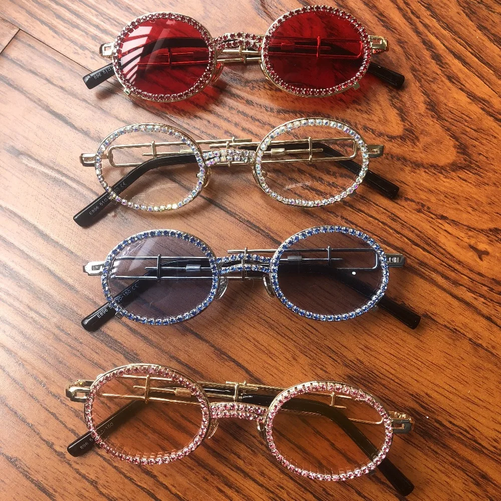 

Fashion Pink Round Women Sunglasses Gold Diamond Silver Bead Chain Neck Rope Mirror Female Eyeglass Shades Sun Glasses Gafas de