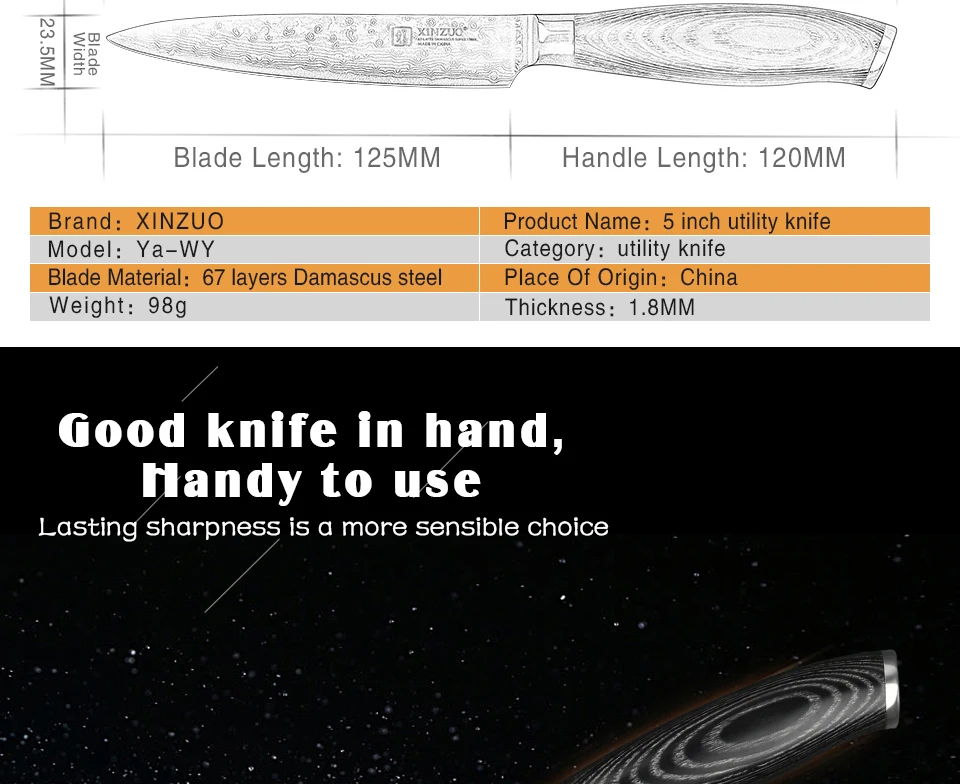 XINZUO " дюймовый универсальный нож Профессиональный японский дамасский стальной кухонный нож многоцелевой резак ножи с деревянной ручкой Pakka