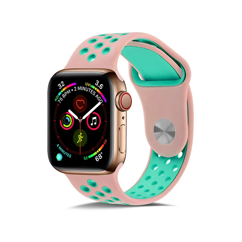 Силиконовый чехол для Apple, ремешки для часов для Apple Watch4/3/2/1 спортивные дышащие освежающий наручный ремешок для наручных часов Iwatch, ремешок серии 44/42/40/38 мм - Цвет ремешка: Pink green