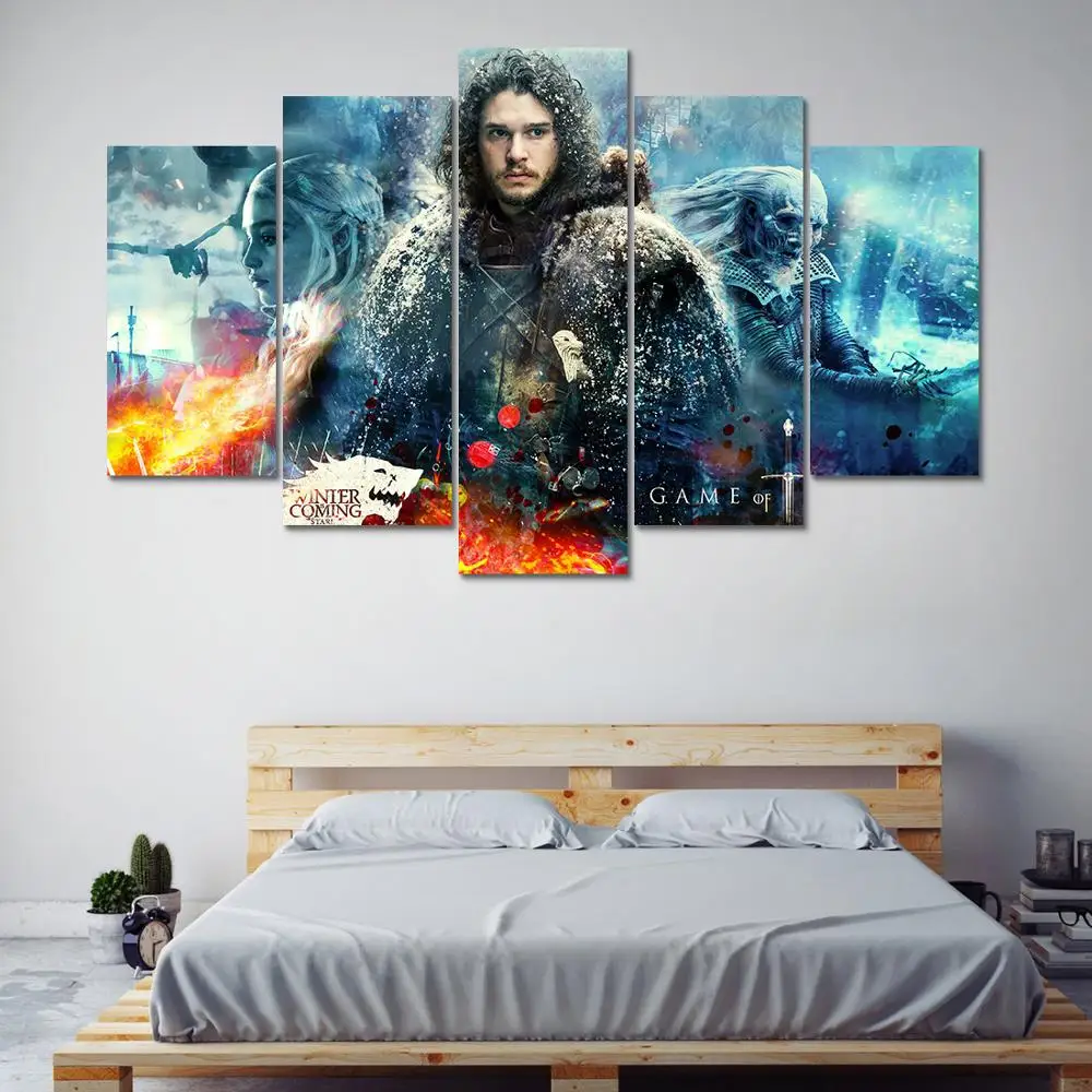 

HD Prints Pictures Modern Canvas For Living Room Home Decor 5 Pieces Game Of Thrones Paintings Modular Wall Art Poster Framework