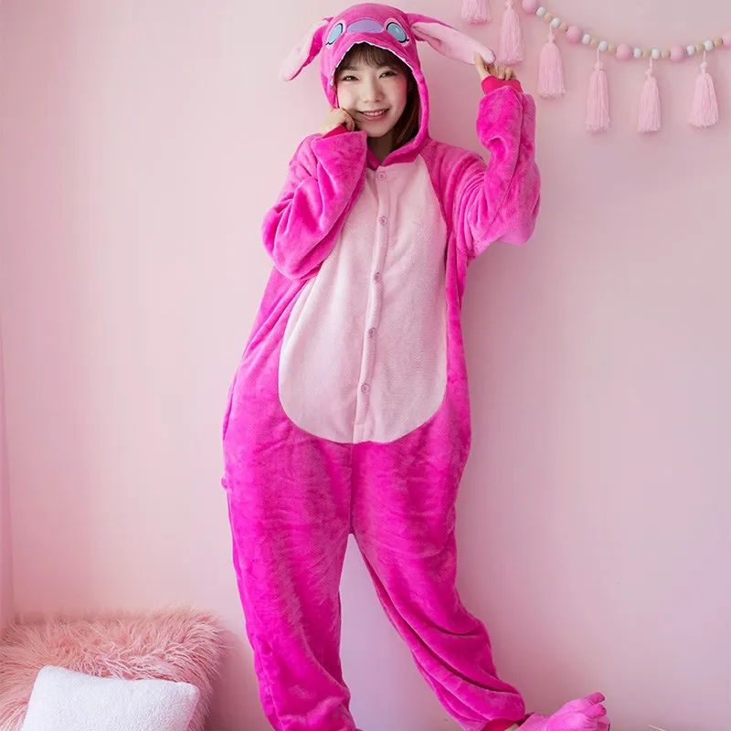 PSEEWE, пижамы для взрослых с рисунками животных, одежда для сна с героями мультфильмов, зимняя ночная рубашка для косплея, одежда для сна для женщин, мужчин и взрослых - Цвет: pink