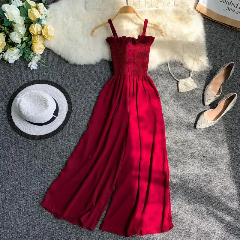 

Bottom-wiping, Back-baring, Single-row Button, High waist, Slim and Broad-legged Pants Holiday Couplet Pants Female